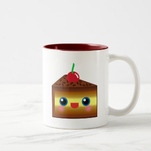 Caneca De Café Em Dois Tons Bolo Kawaii Torta Chocolate Creme De Baunilha Cere