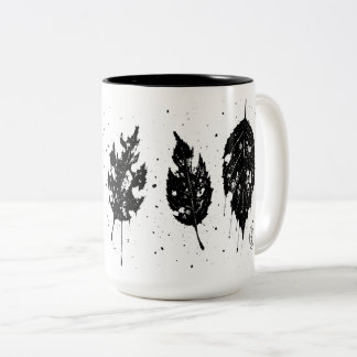 Caneca De Café Em Dois Tons Bolsa Tote Folhas Mortas Prensadas a Tinta