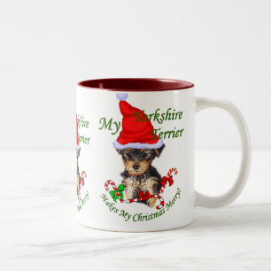 Caneca De Café Em Dois Tons Bolsas de Natal de Yorkshire Terrier