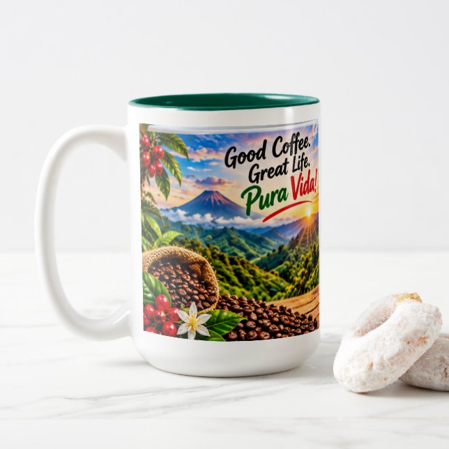Caneca De Café Em Dois Tons Bom Café · Vida Ótima (Com Donut)