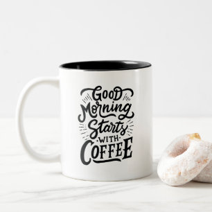 Caneca De Café Em Dois Tons Bom dia começa com café,
