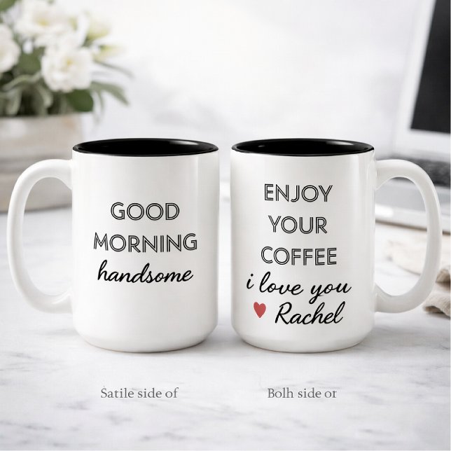 Caneca De Café Em Dois Tons Bom dia engraçado (Criador carregado)