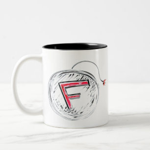 Caneca De Café Em Dois Tons Bomba F É um rabisco de uma bomba com um F