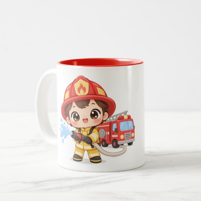 Caneca De Café Em Dois Tons Bombeiro Corajoso (Frente Esquerda)