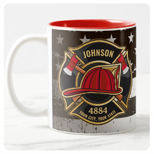 Caneca De Café Em Dois Tons Bombeiro NOME Bombeiro Departamento de Bombeiros B