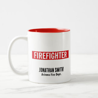 Caneca De Café Em Dois Tons Bombeiro Único na Linha Vermelha Fina