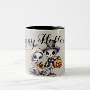 Caneca De Café Em Dois Tons Boneca Fantasma Spooky e Halloween Skeleton