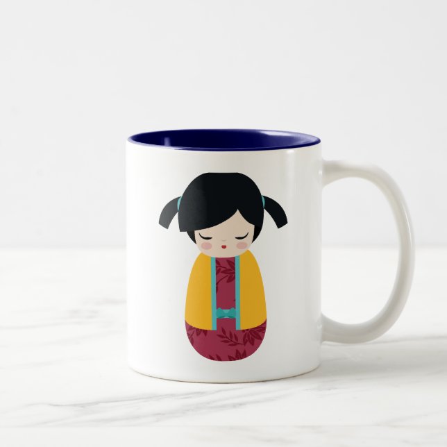 Caneca De Café Em Dois Tons Boneca Kokeshi Bonita Japonesa (Direita)