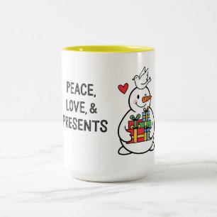 Caneca De Café Em Dois Tons Boneco de Neve Alegre com Presentes