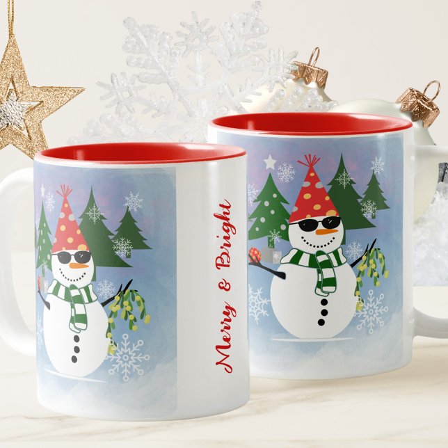 Caneca De Café Em Dois Tons Boneco de Neve Alegre e Brilhante Natal Divertido (Criador carregado)
