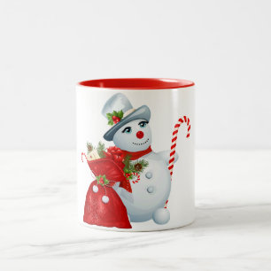 Caneca De Café Em Dois Tons Boneco de neve bonito do Natal