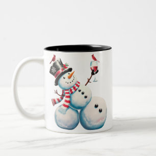 Caneca De Café Em Dois Tons Boneco de Neve Com Vinho Natal Presente Divertido 