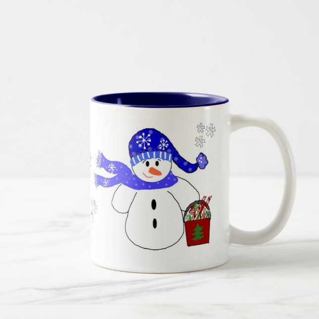 Caneca De Café Em Dois Tons Boneco de Neve de Férias Com Doces (Direita)