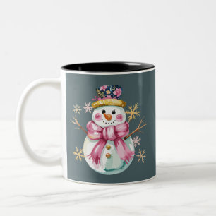 Caneca De Café Em Dois Tons Boneco de Neve Feminino Férias de Inverno Natal Fo