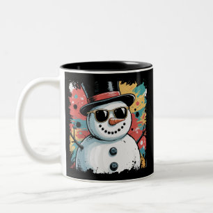 Caneca De Café Em Dois Tons Boneco de Neve Natal Pincelada Salpico Legal Inver