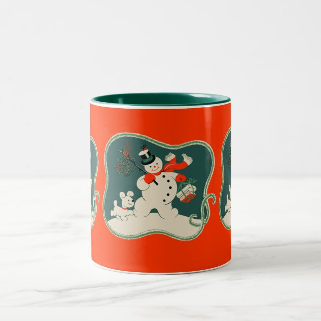 Caneca De Café Em Dois Tons Boneco de neve retro (Centro)
