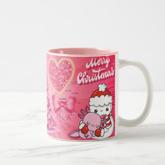 Caneca De Café Em Dois Tons boneco de neve rosa, feliz natal (Direita)