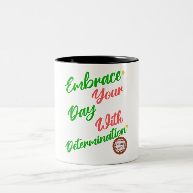 Caneca De Café Em Dois Tons Bonita dádiva de determinação positiva (Centro)