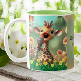 Caneca De Café Em Dois Tons Bonita Girafa Cantando Engraçada Citação Alta Nota