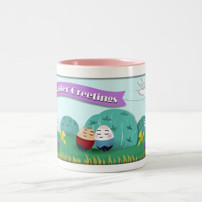 Caneca De Café Em Dois Tons Bonita Páscoa de desenho saúda Mug (Centro)