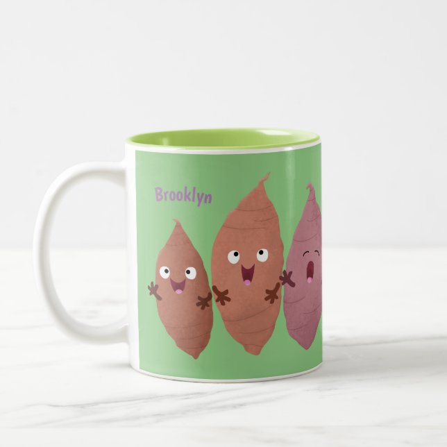 Caneca De Café Em Dois Tons Bonitinho cantando batata-doce legumes (Esquerda)