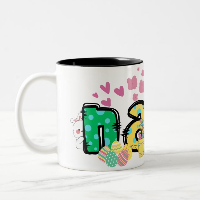 Caneca De Café Em Dois Tons Bonitinho de presente nana cony felz pascoa person (Esquerda)