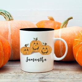 Caneca De Café Em Dois Tons Bonitinhos Laranja Fofos Personalizados Halloween