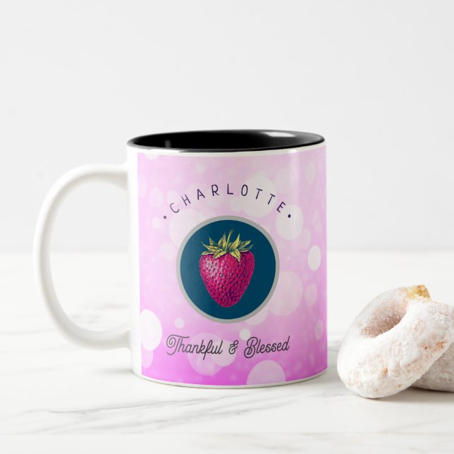 Caneca De Café Em Dois Tons Bonito agradecimento e abençoado Morango Adicione  (Com Donut)