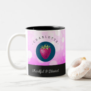 Caneca De Café Em Dois Tons Bonito agradecimento e abençoado Morango Adicione