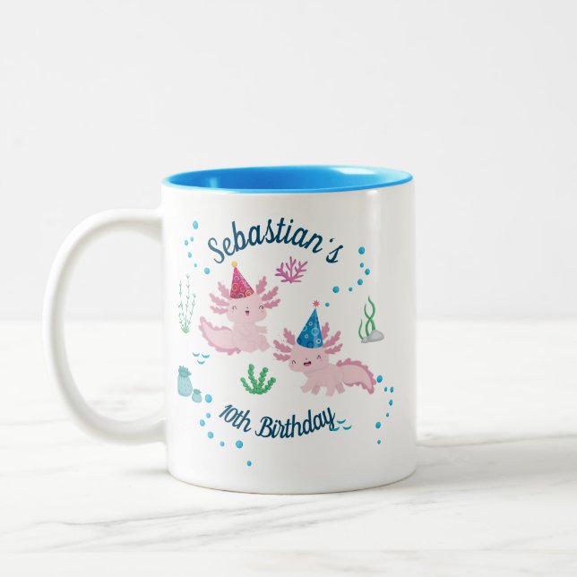 Caneca De Café Em Dois Tons Bonito Axolotl Birthday Boy Mug (Esquerda)
