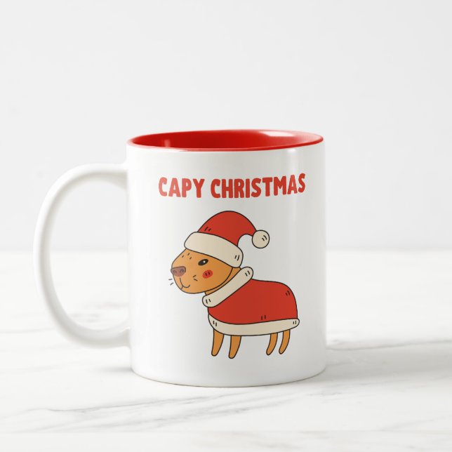 Caneca De Café Em Dois Tons Bonito Capybara Natal (Esquerda)