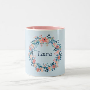 Caneca De Café Em Dois Tons Bonito, cor-de-rosa e azul, e coroa azul