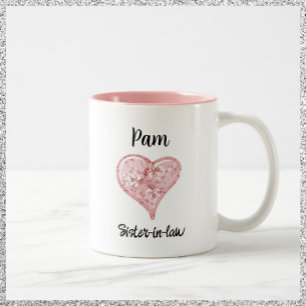 Caneca De Café Em Dois Tons Bonito Coração Rosa Flores Irmã Em Direito