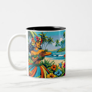 Caneca De Café Em Dois Tons Bonito Dançarino Hula nas Ilhas Havaianas