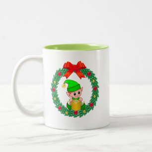 Caneca De Café Em Dois Tons Bonito Elfo de Natal Verde e Terra de Natal