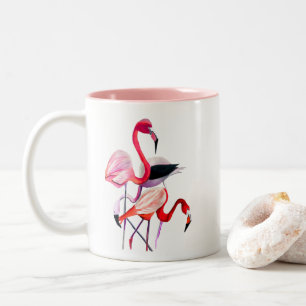 Caneca De Café Em Dois Tons Bonito flamingo rosa em azul