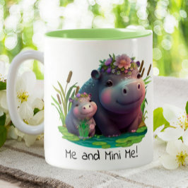 Caneca De Café Em Dois Tons Bonito Hippo Mãe e Bebê Personalizado