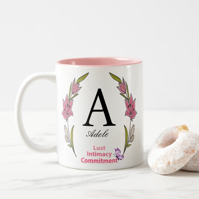 Caneca De Café Em Dois Tons Bonito Monograma Personalizado Nome Inicial (Com Donut)
