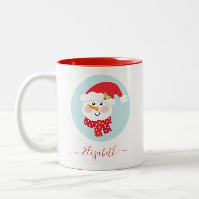 Caneca De Café Em Dois Tons Bonito Natal Snowman Face Café De Dois Toneladas (Esquerda)