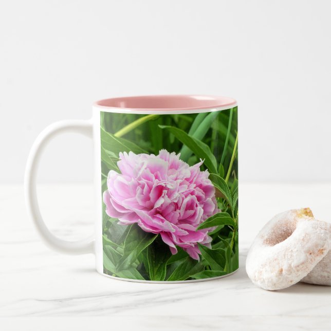 Caneca De Café Em Dois Tons Bonito Pink Peony (Com Donut)