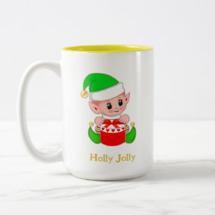 Caneca De Café Em Dois Tons Bonito presente de Natal do Elf Verde