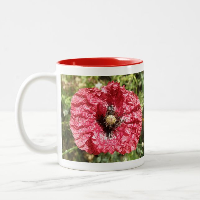 Caneca De Café Em Dois Tons Bonito Red Poppy Flower Macror Mug (Esquerda)