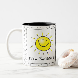 Caneca De Café Em Dois Tons Bonito Sorriso de Sol Rosto Nome do Professor