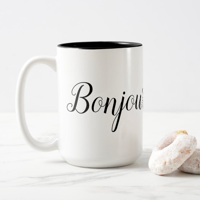 Caneca De Café Em Dois Tons Bonjour (Com Donut)