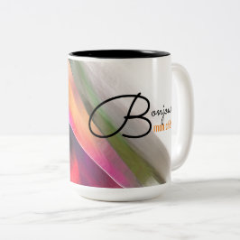Caneca De Café Em Dois Tons Bonjour Mon Cheri. pintura abstrato