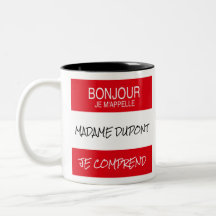 "Bonjour" Nome Crachá Professor francês Gift Mug