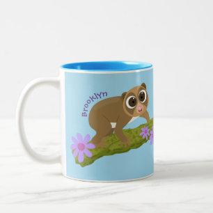 Caneca De Café Em Dois Tons Bons e felizes loris em desenhos animados