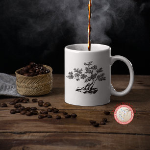Caneca De Café Em Dois Tons Bonsai - Estilo chinês - preto e branco
