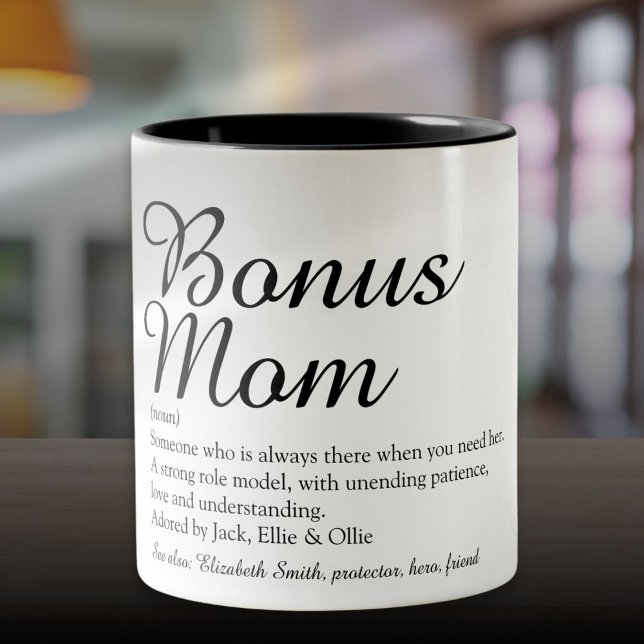 Caneca De Café Em Dois Tons Bônus, Mãe Definição, Na moda (Bonus Mom Definition Quote Fun Stylish Two-Tone Coffee Mug)