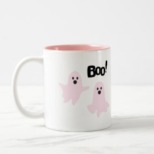 Caneca De Café Em Dois Tons Boo Cute Halloween Rosa Fantasmas Spooky Mug